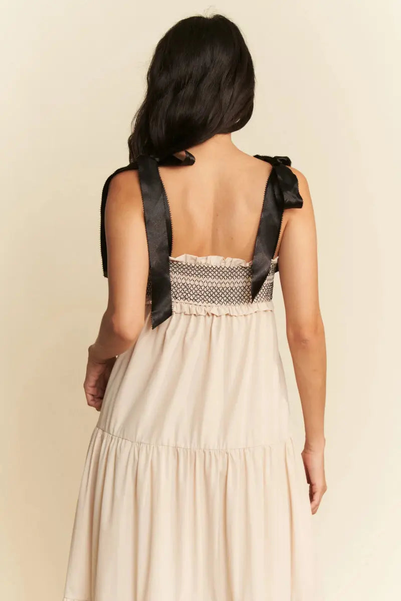 Davi & Dani Multi Contrast Smocked Bodice Straps Maxi Dress - Love Salve